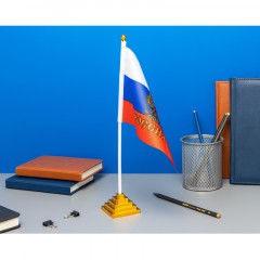 Флаг РФ 14х21 см, настольный, с флагшт.и подставкой, полиэфирный шелк Флаг РФ 14х21 см, настольный, с флагшт.и подставкой, полиэфирный шелк - фото 2
