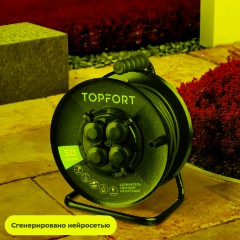 Удлинитель Topfort метал. КГ 3x2,5 кв.мм 50м 16А 4 гнезда с/з.,с/загл.,IP44 - фото 5