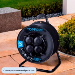 Удлинитель Topfort пласт. ПВС 2х0,75 кв.мм 20м 6А 4 гн. б/з.,с/загл.,IP44 Удлинитель Topfort пласт. ПВС 2х0,75 кв.мм 20м 6А 4 гн. б/з.,с/загл.,IP44 - фото 5