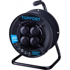 Удлинитель Topfort пласт. КГ 2x2,5 кв.мм 20м 16А 4 гнезда б/з.,с/загл.,IP44