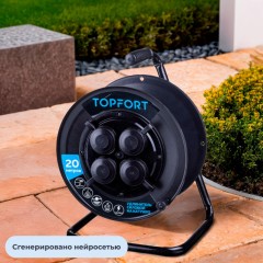 Удлинитель Topfort пласт. КГ 2x2,5 кв.мм 20м 16А 4 гнезда б/з.,с/загл.,IP44 - фото 5