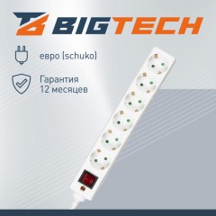 Сетевой фильтр BigTech CD6-1,8W1 (6р/1,8м/10А/2500Вт 1мм 2500Вт) - фото 4