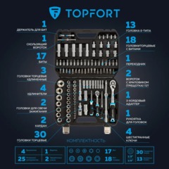 Набор инструмента Topfort 110 предметов 1/4 и 1/2 - фото 11
