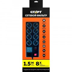 Сетевой фильтр СТАРТ С/УД-Ф SP 8x1 ZDVT 2USB(8р/1.5и/2xUSB) Сетевой фильтр СТАРТ С/УД-Ф SP 8x1 ZDVT 2USB(8р/1.5и/2xUSB) - фото 3