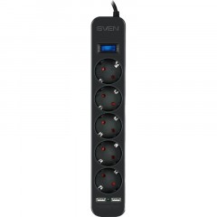 Сетевой фильтр SVEN SF-05LU 5.0 м (5м/5р,2xUSB(2.4А)) черный(SV-018856) Сетевой фильтр SVEN SF-05LU 5.0 м (5м/5р,2xUSB(2.4А)) черный(SV-018856) - фото 2