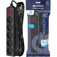Сетевой фильтр ФОТОН SP 10-55ES(25379)5 м/5 роз/10А/с выкл/с заземл/черн Сетевой фильтр ФОТОН SP 10-55ES(25379)5 м/5 роз/10А/с выкл/с заземл/черн - фото 5