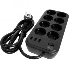 Сетевой фильтр Powercom SP-08 USB03AB 1,8 m (8 розеток) черный Сетевой фильтр Powercom SP-08 USB03AB 1,8 m (8 розеток) черный - фото 2