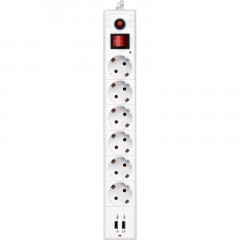 Сетевой фильтр Buro BU-SP1.8_USB_2A-W 1.8м (6 розеток) белый (коробка) Сетевой фильтр Buro BU-SP1.8_USB_2A-W 1.8м (6 розеток) белый (коробка) - фото 2