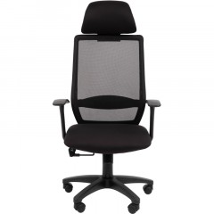 Кресло VT_EChair-672 TC ткань/сетка черный, с подголовником, пластик Кресло VT_EChair-672 TC ткань/сетка черный, с подголовником, пластик - фото 2