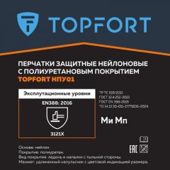 Перчатки защитные TOPFORT НПУ01 нейлон с ПУ покрытием р.9 - фото 4