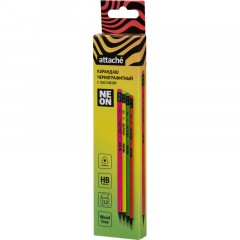 Карандаш чернографитный Attache пластик, трехгранн, с ластиком, ассорти - фото 8