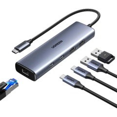 Разветвитель USB UGREENCM512(45320)USB-C to2xUSB-A/2xUSB-C/RJ45/USB-C-PD,ср - фото 2