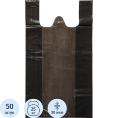 Пакет-майка УСИЛЕННЫЙ, ПНД, 40+18+70 см, черный, 30 мкм, 50 шт/уп