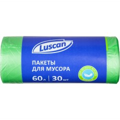 Мешки для мусора ПНД 60л 10мкм 30шт/рул зеленые 58x68см Luscan_СПБ