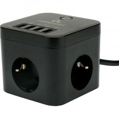 Сетевой фильтр Cablexpert Cube 3р/1,5м, 10А, 4хUSB, черный(CUBE-3-U4-B-1.5) Сетевой фильтр Cablexpert Cube 3р/1,5м, 10А, 4хUSB, черный(CUBE-3-U4-B-1.5) - фото 2
