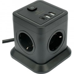 Сетевой фильтр Cablexpert Tower 4р/2м, 10А, 2хUSB, черный(TWR-4-CU2-B-2) Сетевой фильтр Cablexpert Tower 4р/2м, 10А, 2хUSB, черный(TWR-4-CU2-B-2) - фото 3