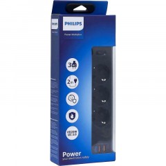 Сетевой фильтр Philips CHP4336BA/51 3р/2м с USB, 10А, черный Сетевой фильтр Philips CHP4336BA/51 3р/2м с USB, 10А, черный - фото 2