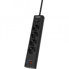 Сетевой фильтр Philips CHP4346BA/51 4р/2м с USB, 10А, черный Сетевой фильтр Philips CHP4346BA/51 4р/2м с USB, 10А, черный - фото 3