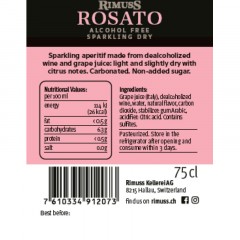 Шампанское безалкогольное Rimuss ROSATO розовое сухое, Швейцария, 750 мл Шампанское безалкогольное Rimuss ROSATO розовое сухое, Швейцария, 750 мл - фото 2