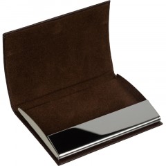 Визитница на 20 визиток металл/экокожа с шильдом д/гравировки коричн, 80106 - фото 2