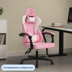 Кресло VB_Echair Easy Game-907 LT PU экокожа розовый/белый, пластик - фото 2