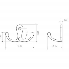 Вешалка настенная УЗК_Крючок трехрожковый СТАНДАРТ 002 BL (15437)мат.черный - фото 3