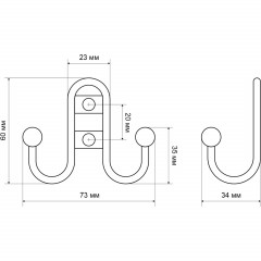 Вешалка настенная УЗК_Крючок двухрожковый СТАНДАРТ 208 B CP (10207),хром - фото 2