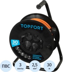 Удлинитель Topfort ПВС 3х2,5кв.мм, 30м на пласт.катушке, 4 роз. с/з, IP44