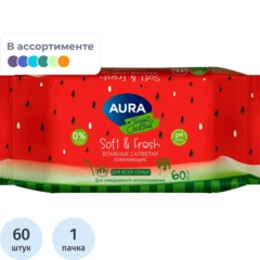 Салфетки влажные освежающие AURA TROPIC COCKTAIL в ассортименте 60шт