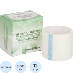 Лейкопластырь 3х500см нетканый в картон LEIKO, 12 шт/уп