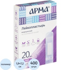 Лейкопластырь бакт 19х72мм полимер прозр, АРМА, 20 наб/уп (20 наб по 20 шт)