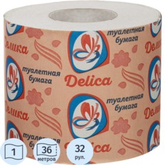 Бумага туалетная Delica 1 слой 36 метров на втулке 32 рул/уп