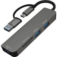 Разветвитель USB PERO MH05 USB-С/A TO SD+TF+USB 3.0+2xUSB 2.0 серый