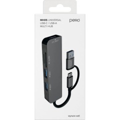 Разветвитель USB PERO MH05 USB-С/A TO SD+TF+USB 3.0+2xUSB 2.0 серый - фото 3