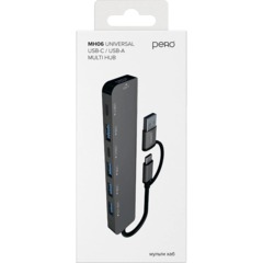Разветвитель USB PERO MH06, USB-С/A TO 2xUSB-C+USB 3.0+4xUSB 2.0 серый - фото 3