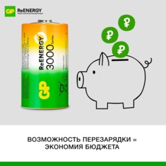 Аккумулятор GP 3000mAh D 300DHCRGY-2CRCB2 Ni-Mh 2шт/уп - фото 9