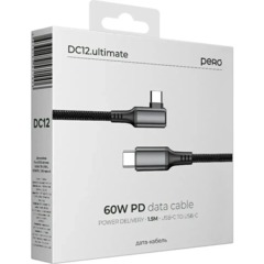 Кабель PERO DC12 ULTIMATE PD Type-C to Type-C, угловой, 60W, 1.5m, Black - фото 2