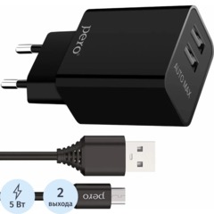 Зарядное устройство сет. PERO TC02 2USB 2.1A c каб. Type-C в компл. черный