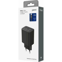 Зарядное устройство сет. PERO TC02 2USB 2.1A c каб. Type-C в компл. черный - фото 2
