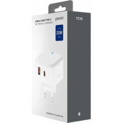 Зарядное устройство сет. PERO TC10 USB-C + USB-A c каб. C to C 20W, белый - фото 2