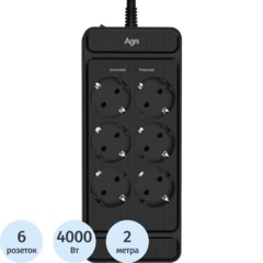 Сетевой фильтр AGNI 6р/2м,черный(TP-FS6E-2m-black)