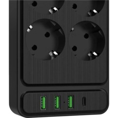 Сетевой фильтр AGNI 6р/2м,черный,3USB-A+1USB-C(TP-FS4U6E-C-2m-black) - фото 3