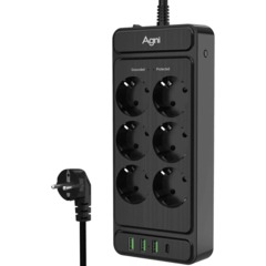 Сетевой фильтр AGNI 6р/2м,черный,3USB-A+1USB-C(TP-FS4U6E-C-2m-black) - фото 5