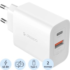 Зарядное устройство сет. Deppa (11494)45W USB-C + USB-A PD 3.0 QC 4.0 белый - фото 1