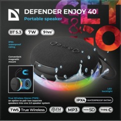 Портативная акустика Defender Enjoy 40, 7Вт, Magnet/BT/IPX4/FM/TF/TWS - фото 7