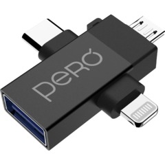 Адаптер PERO AD14 OTG LIGHTNING+USB-C+MICRO-USB TO USB 3.0, черный