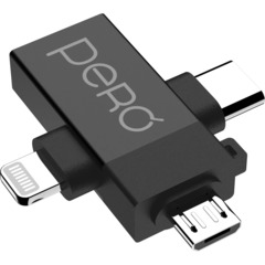 Адаптер PERO AD14 OTG LIGHTNING+USB-C+MICRO-USB TO USB 3.0, черный - фото 2