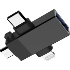 Адаптер PERO AD14 OTG LIGHTNING+USB-C+MICRO-USB TO USB 3.0, черный - фото 6