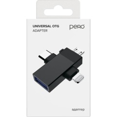 Адаптер PERO AD14 OTG LIGHTNING+USB-C+MICRO-USB TO USB 3.0, черный - фото 8