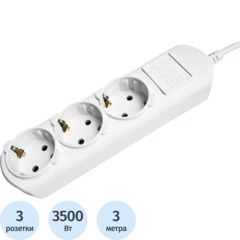 Удлинитель Power Cube 3р/3м без выкл 16А бел (PC-4-3M)